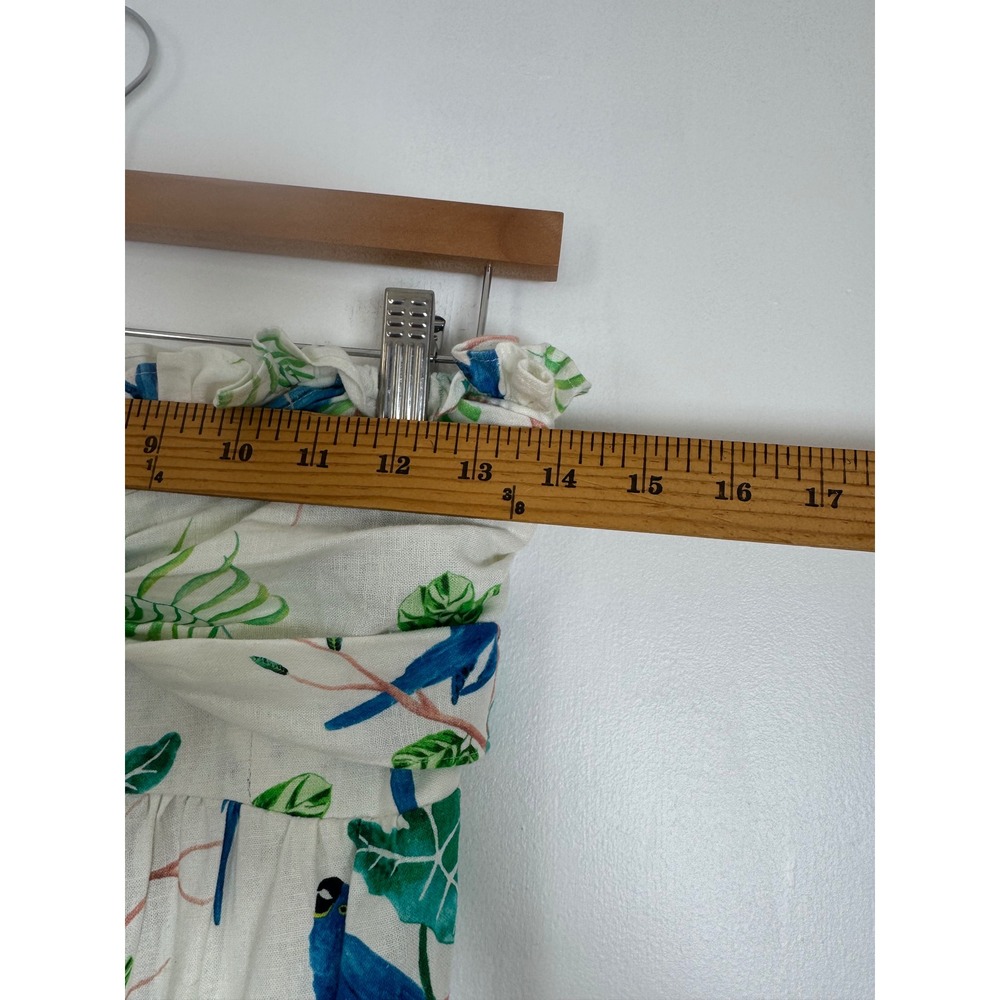 Tropical Farm Rio Womens S Strapless Jumpsuit White Blue Macaw Linen Blend Tie - Picture 6 of 13